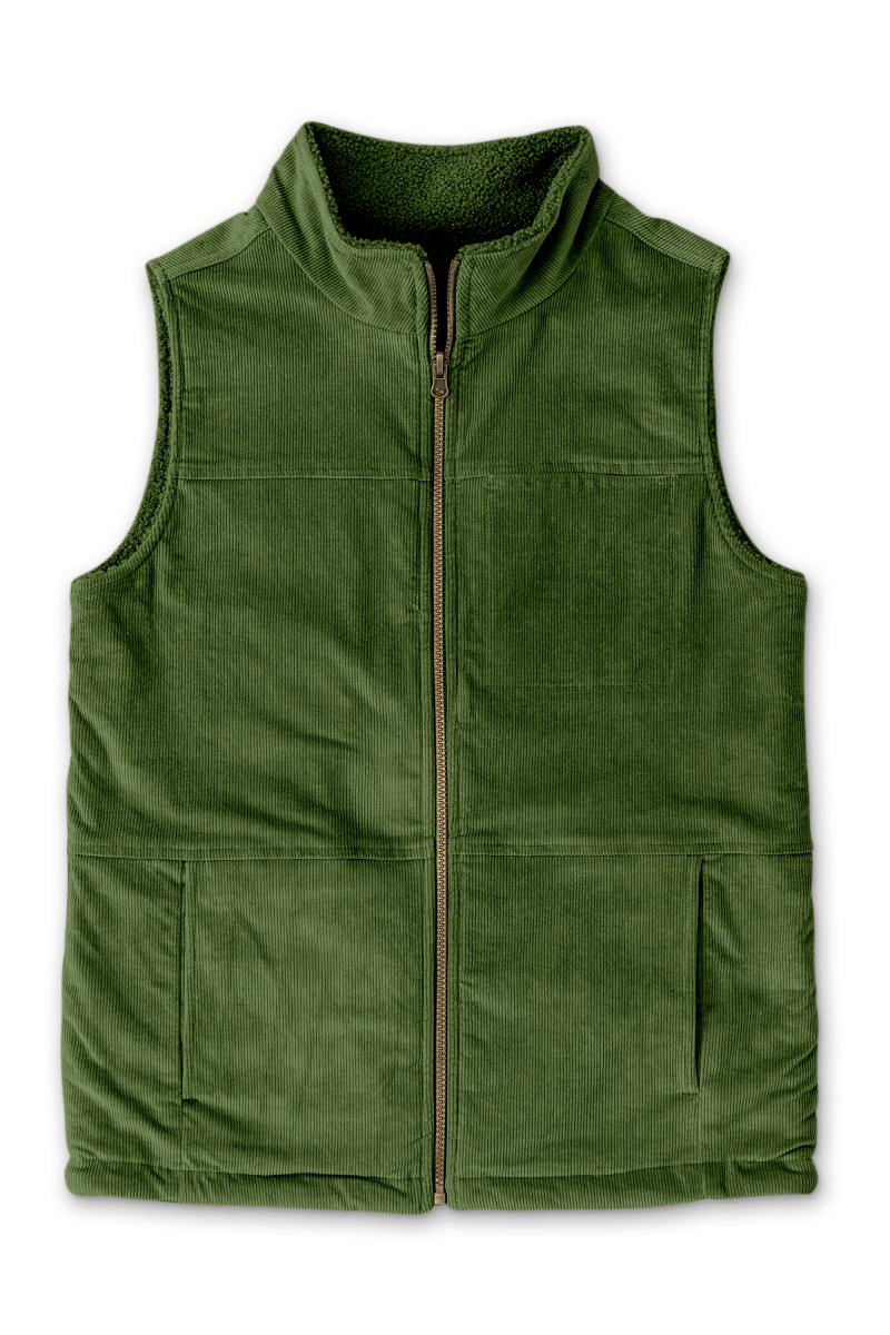 ADULT SHERPA/CORDUROY REVERSIBLE VEST | SPRUCE – goumikids ADULT SHERPA/CORDUROY REVERSIBLE VEST | SPRUCE – goumikids