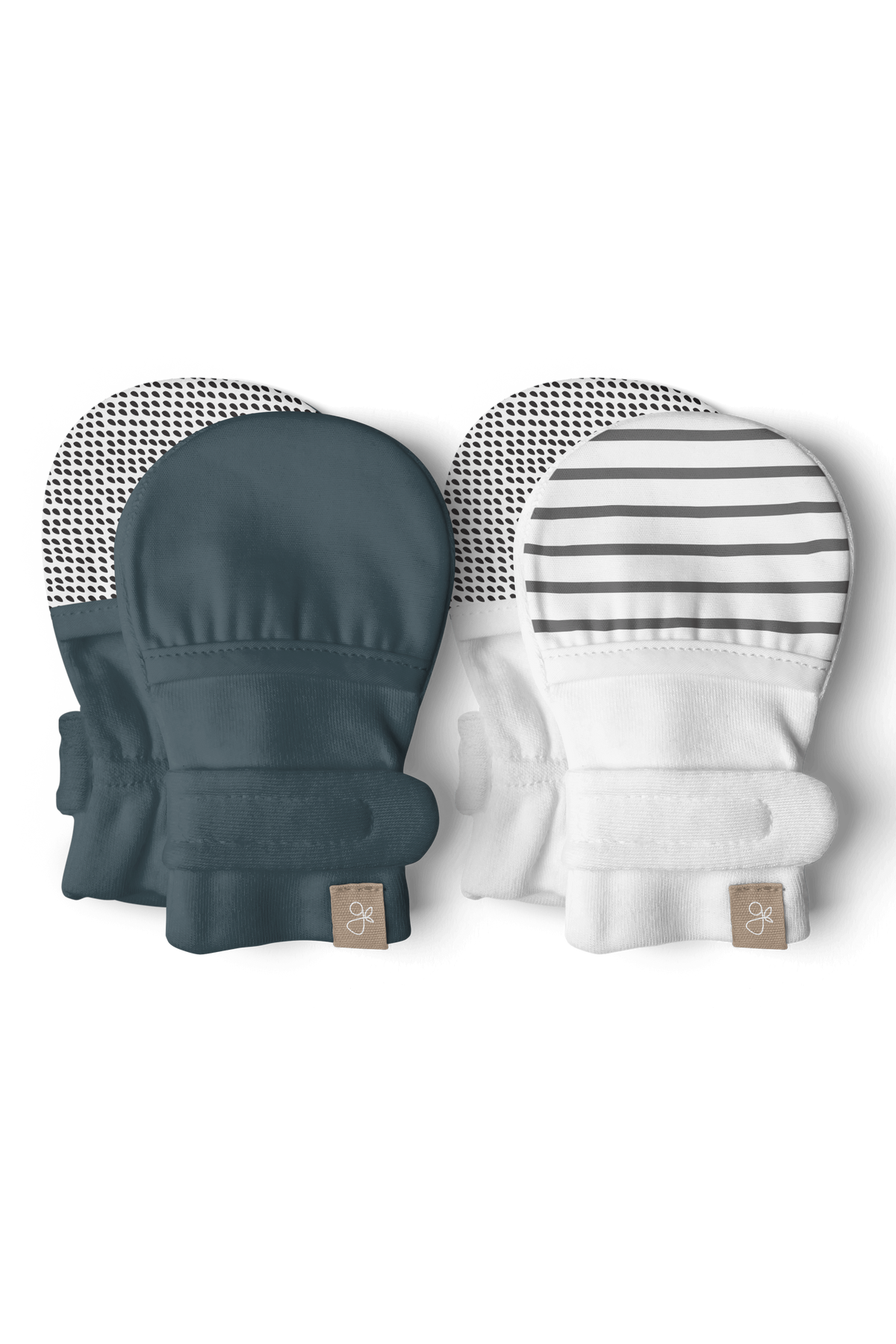 2-PACK MITTS in charcoal gray and white, featuring a solid and striped reversible design with adjustable cuffs