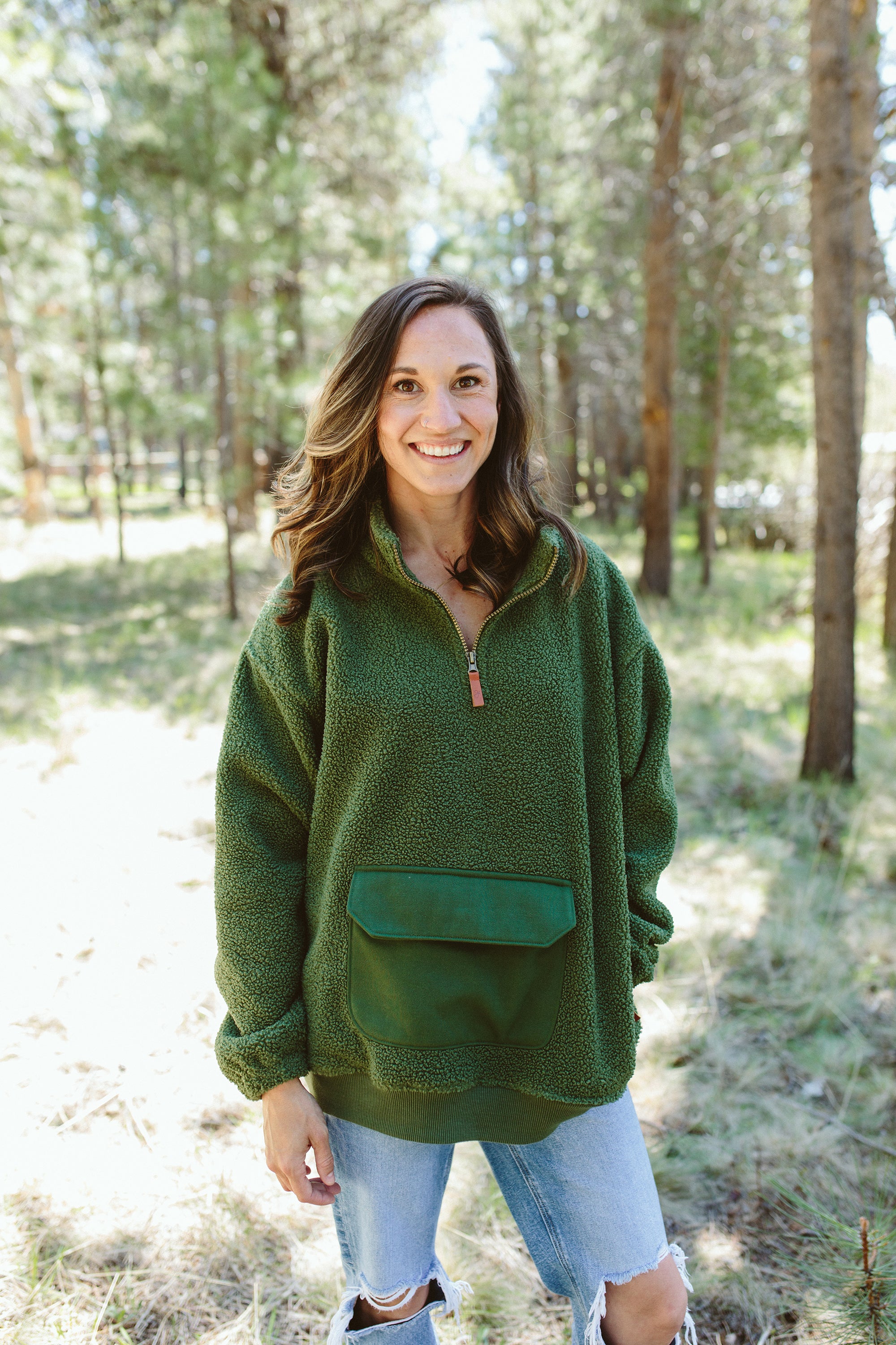 ADULT SHERPA ZIP PULLOVER | SPRUCE – goumikids