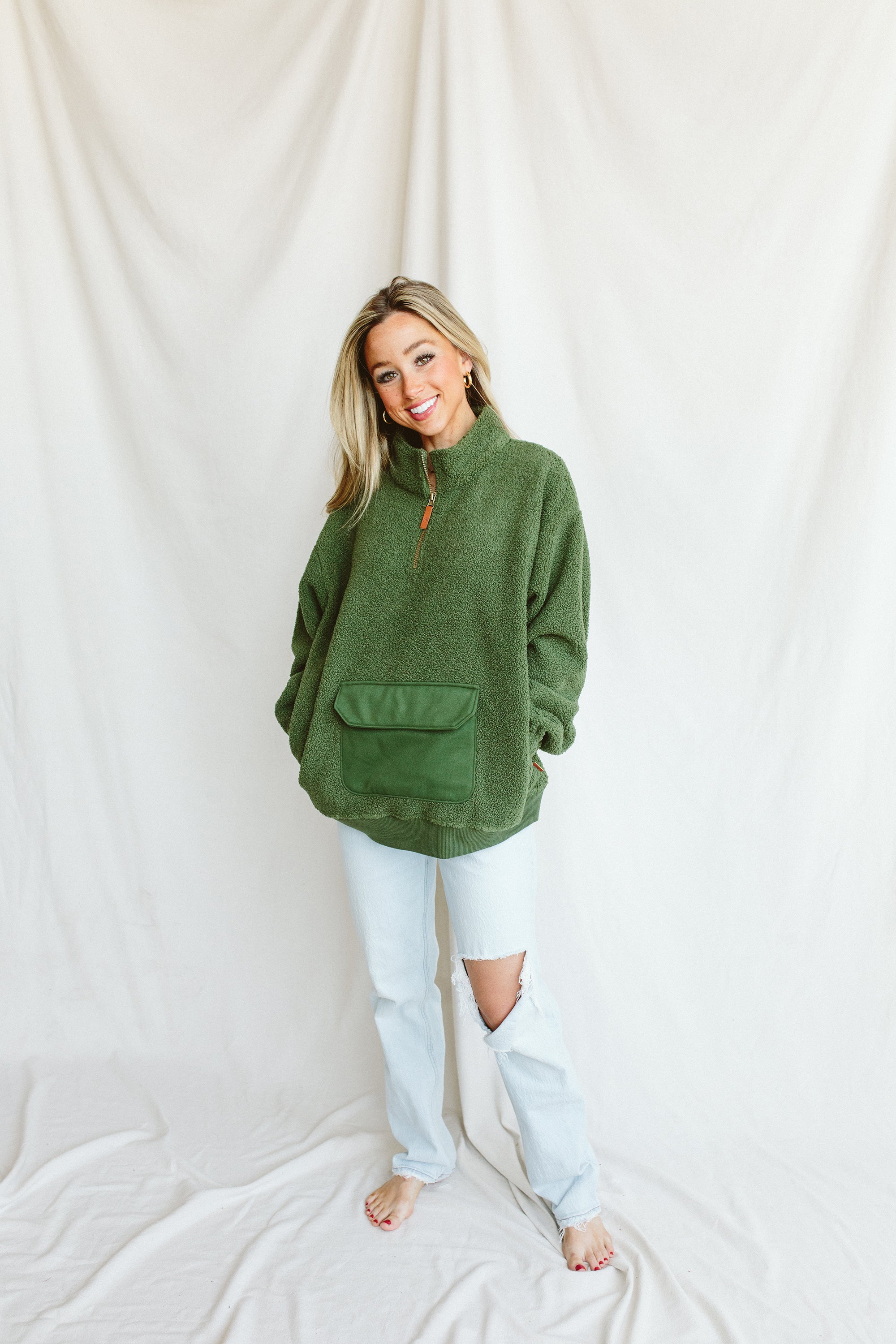 ADULT SHERPA ZIP PULLOVER | SPRUCE – goumikids