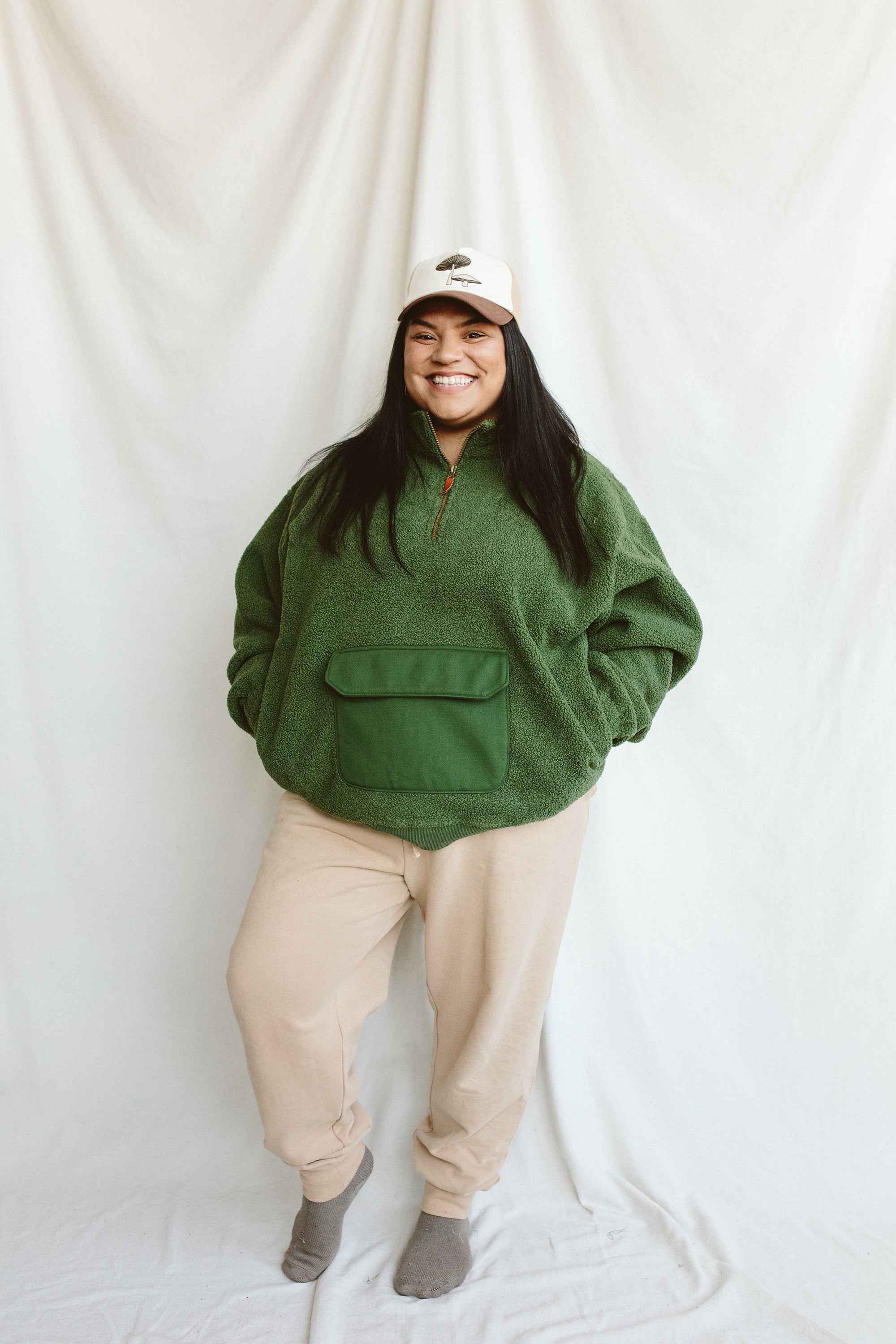 ADULT SHERPA ZIP PULLOVER | SPRUCE