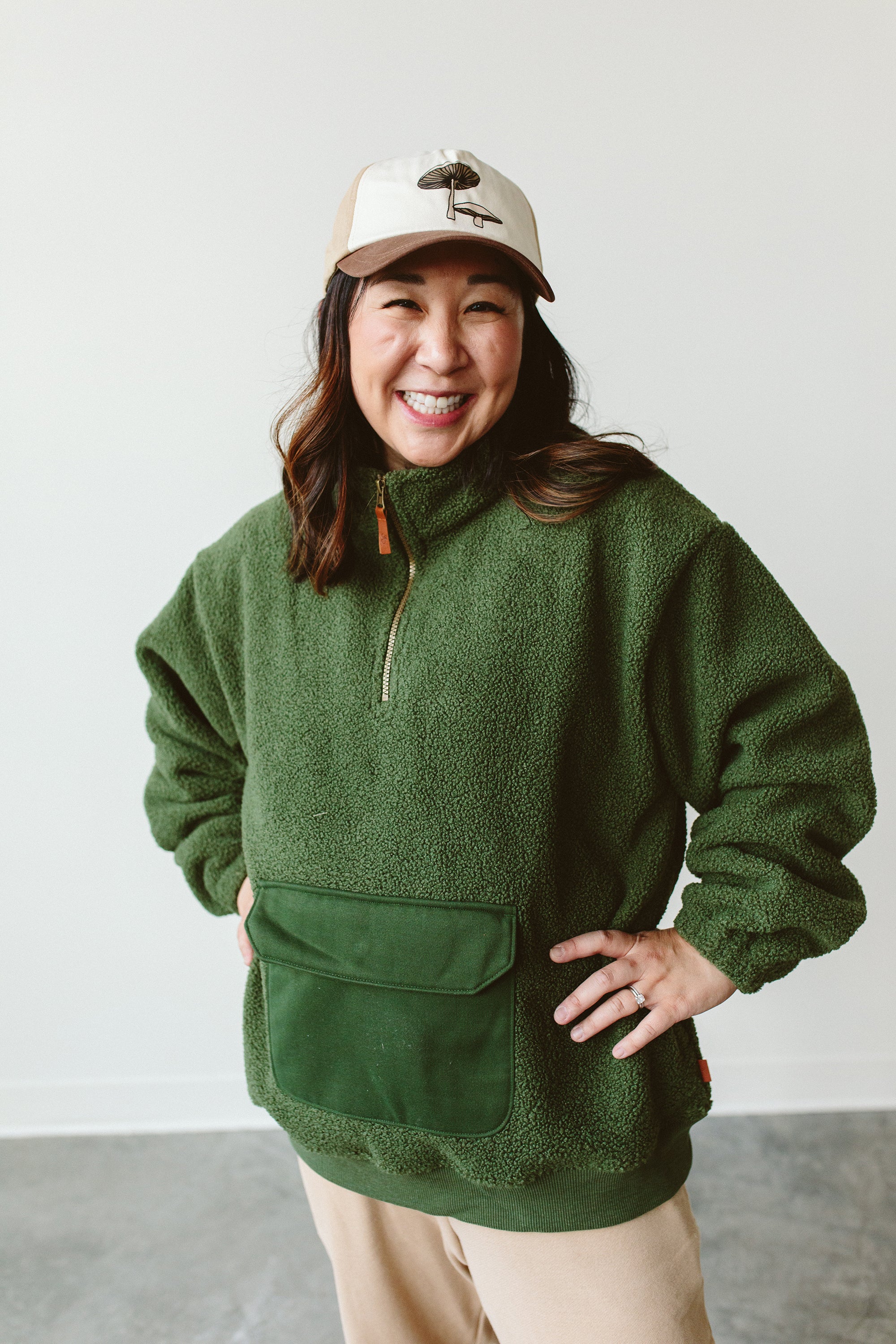 ADULT SHERPA ZIP PULLOVER | SPRUCE – goumikids