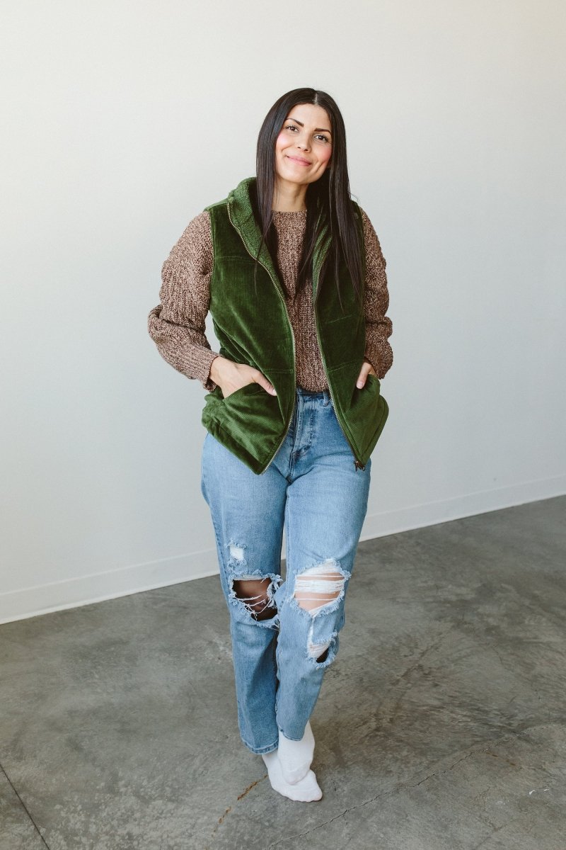 ADULT SHERPA/CORDUROY REVERSIBLE VEST | SPRUCE - goumikids