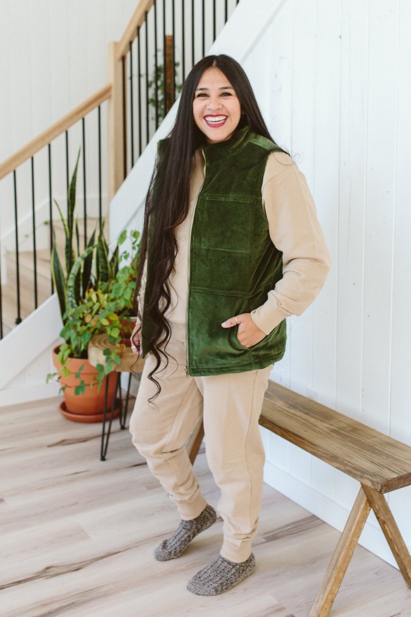 ADULT SHERPA/CORDUROY REVERSIBLE VEST | SPRUCE – goumikids