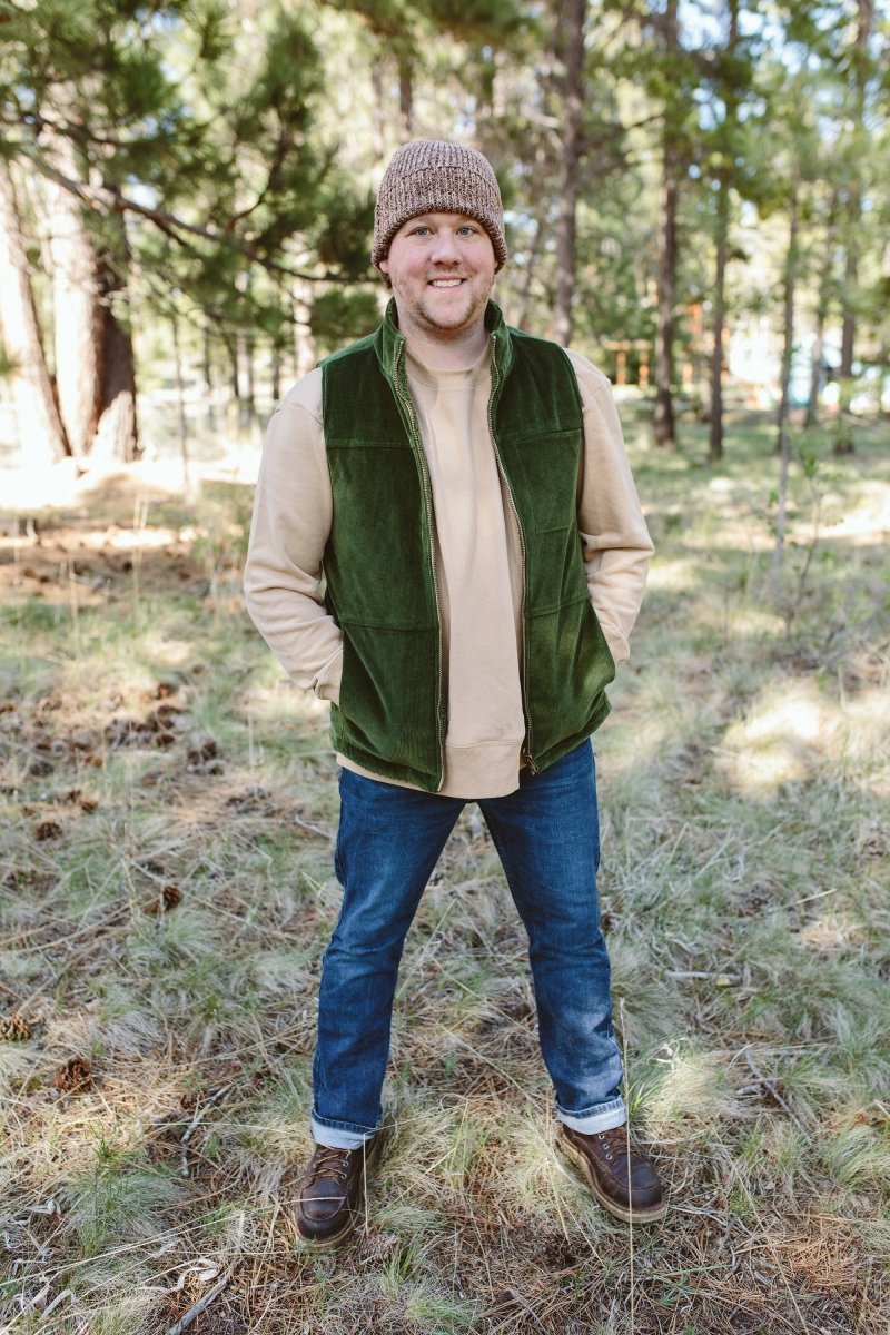 ADULT SHERPA/CORDUROY REVERSIBLE VEST | SPRUCE – goumikids