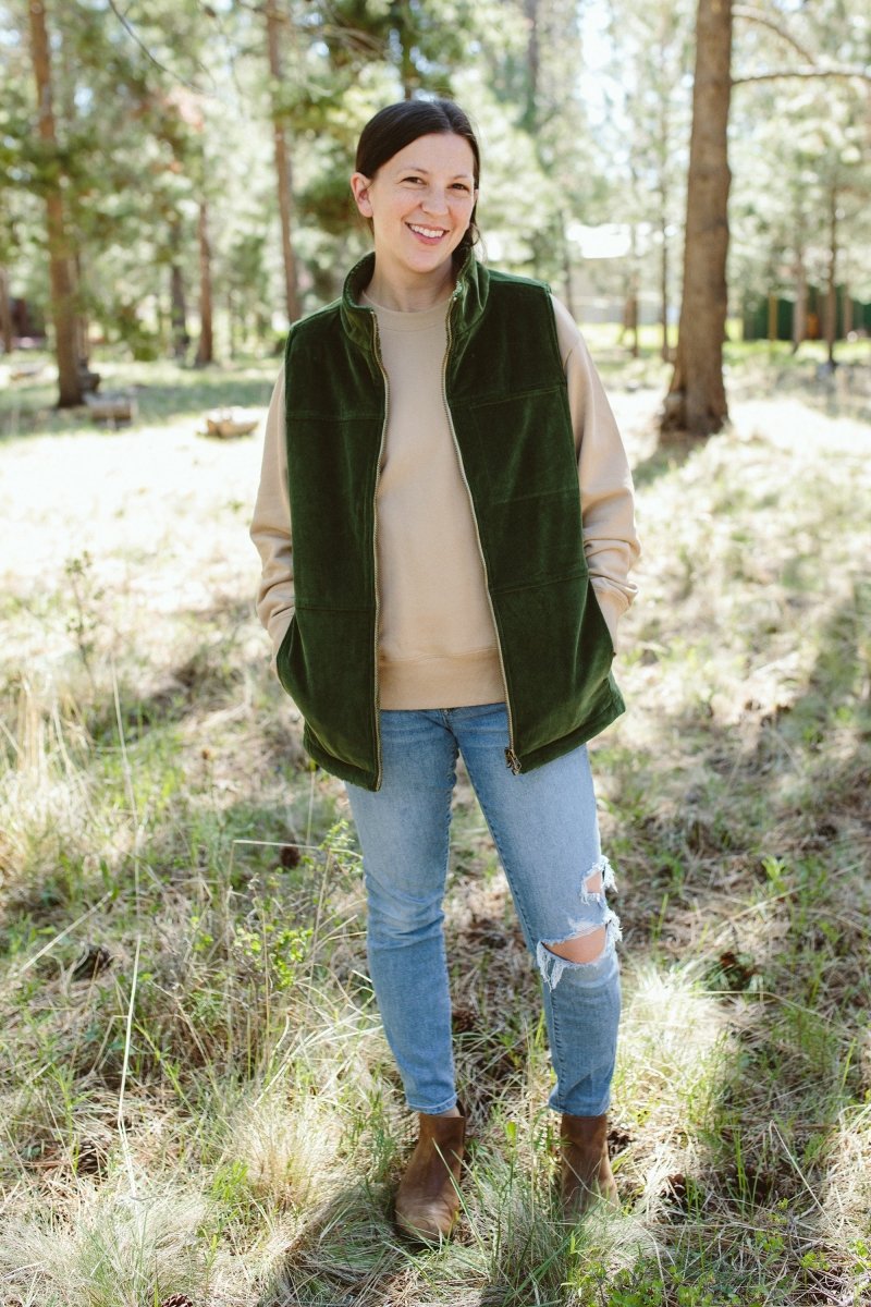 ADULT SHERPA/CORDUROY REVERSIBLE VEST | SPRUCE - goumikids