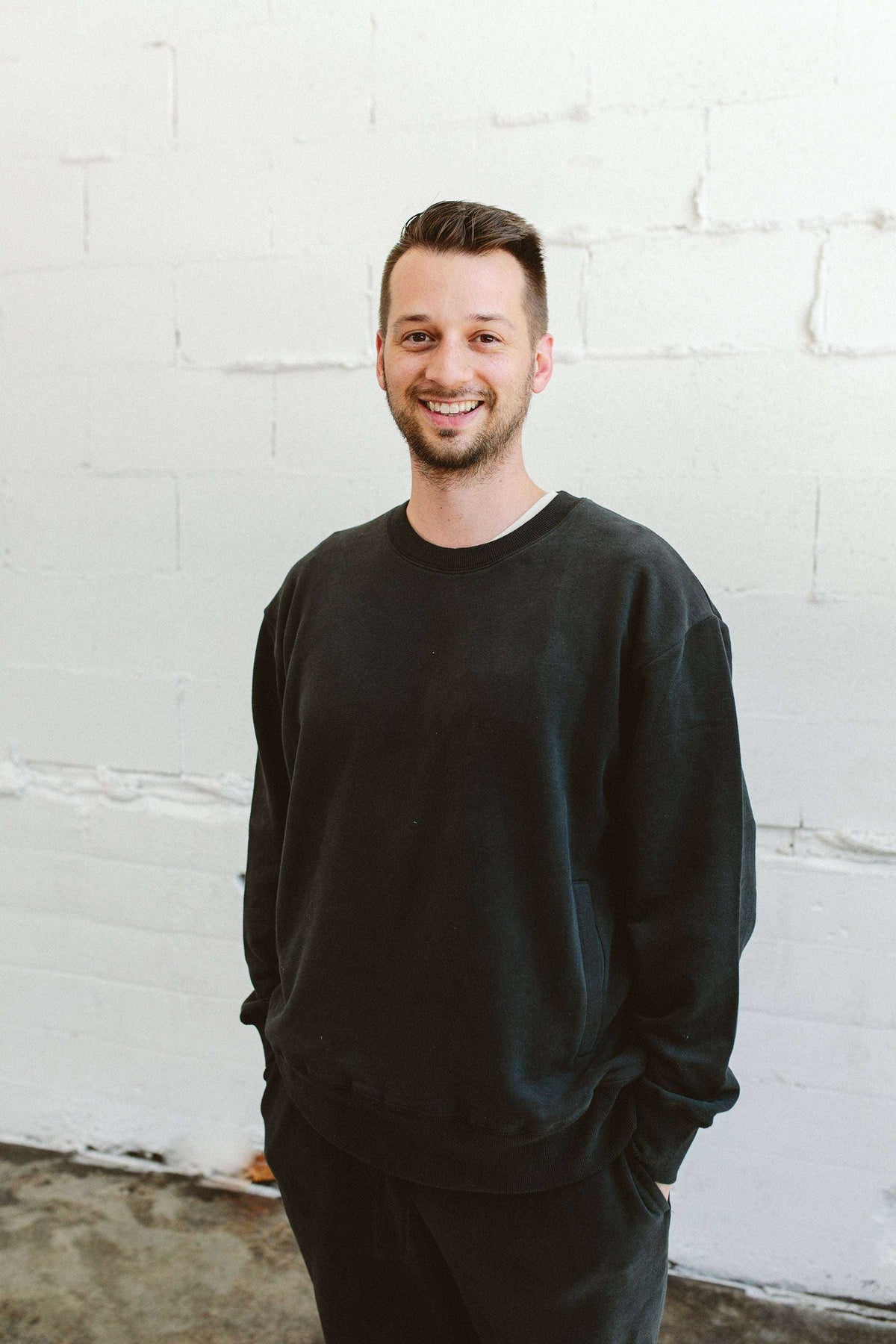 ADULT SWEATSUIT TOP in solid dark asphalt, soft terry fabric with a classic crew neck and long sleeves