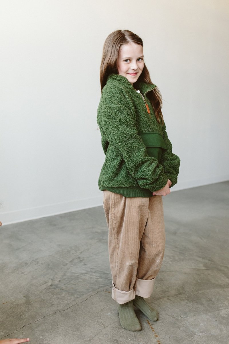 BIG KID SHERPA ZIP PULLOVER | SPRUCE - goumikids