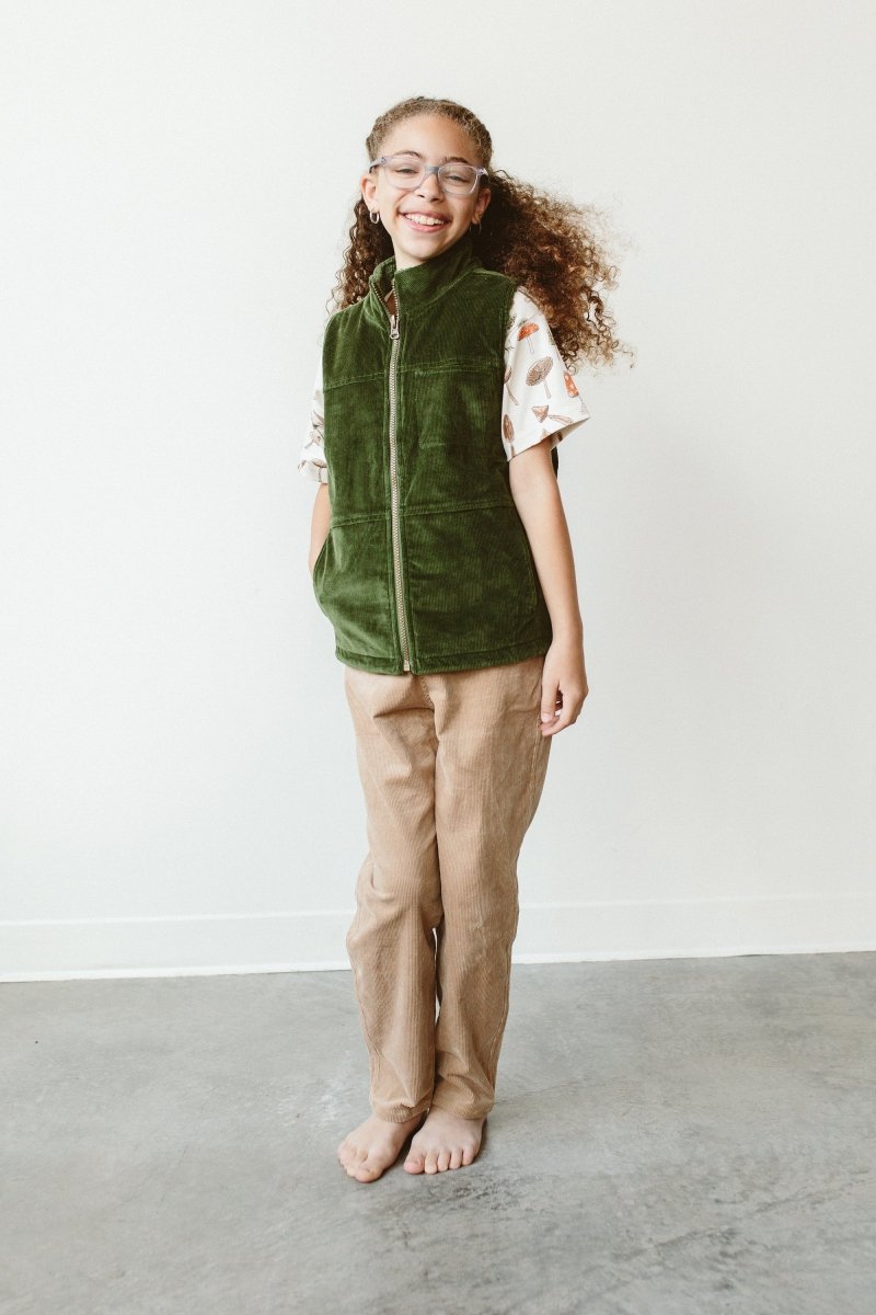 BIG KID SHERPA/CORDUROY REVERSIBLE VEST | SPRUCE - goumikids