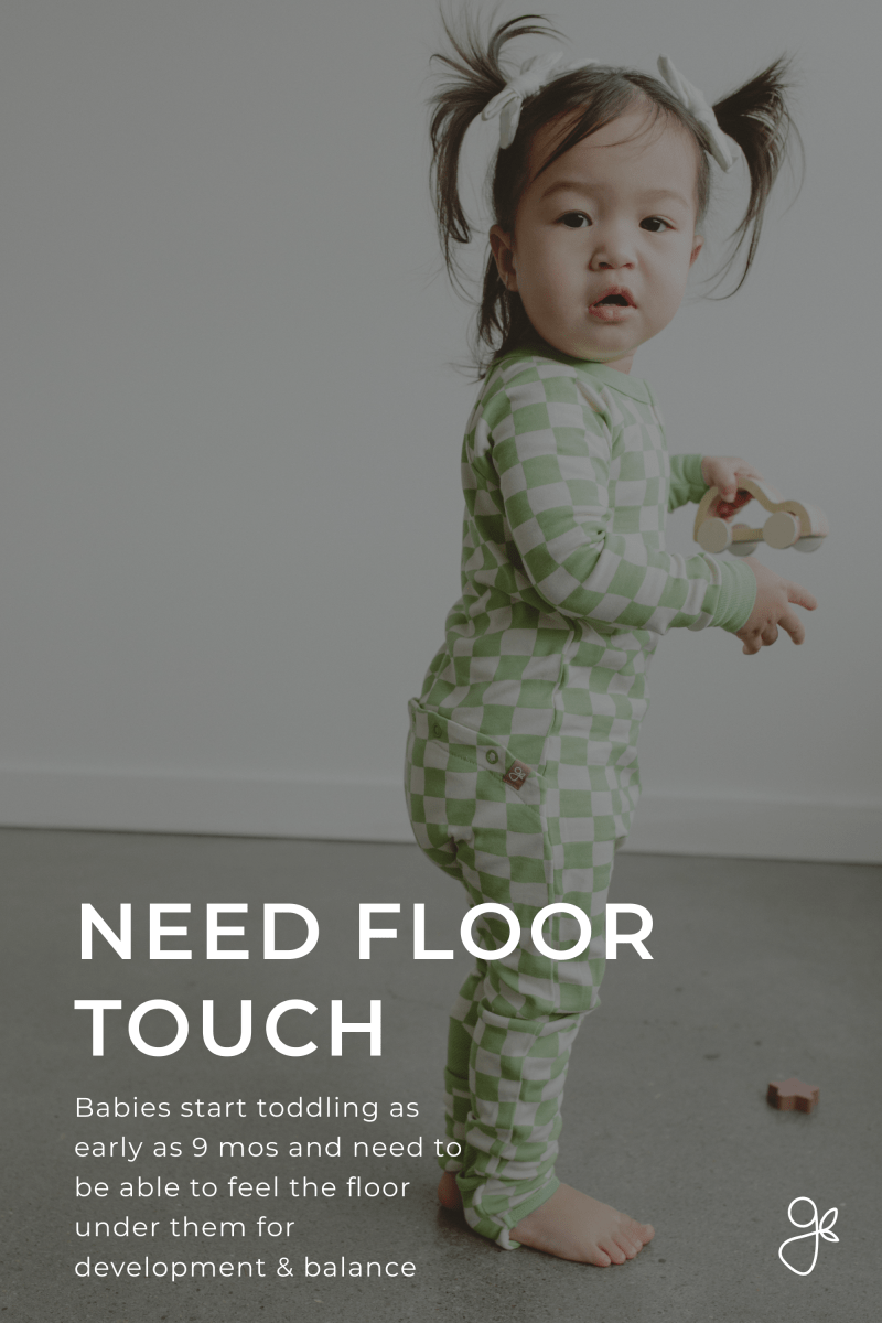 GROW WITH YOU FOOTIE in green and white checkerboard print, long sleeves, footless legs, and a two-way front zip