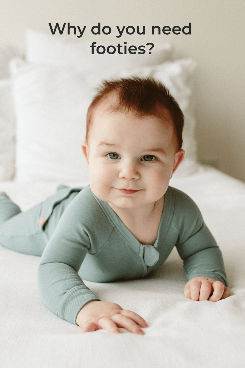 GROW WITH YOU FOOTIE in muted sage gray, a soft solid-color long-sleeve baby one-piece with a front zip closure