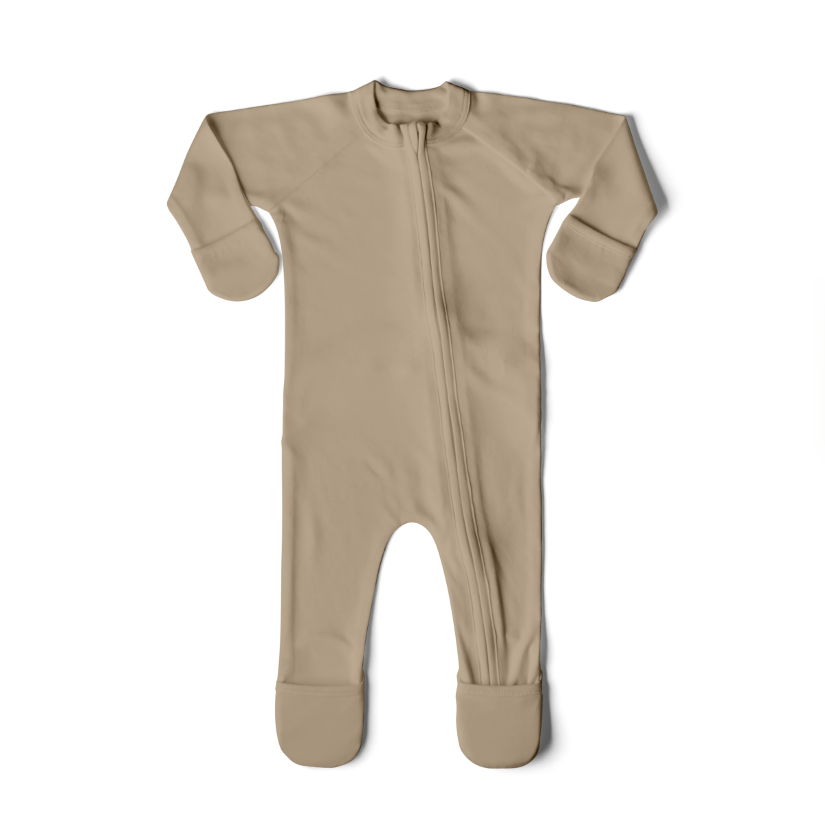 GROW WITH YOU FOOTIE baby convertible romper in sandstone bamboo cotton with covered feet and built-in mitts