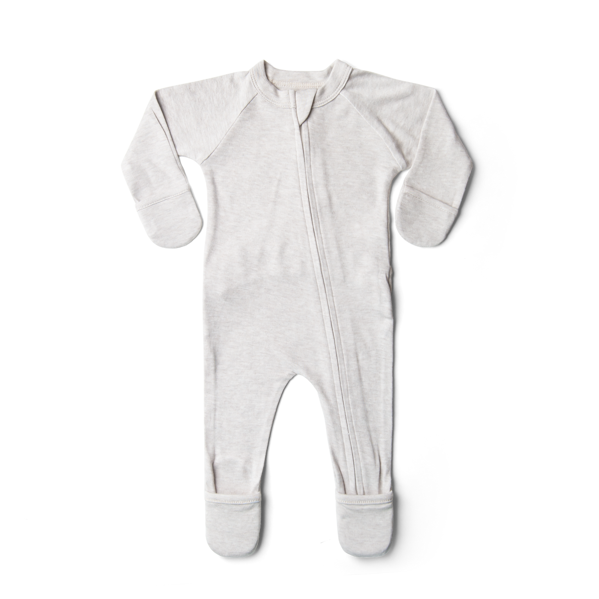 GROW WITH YOU FOOTIE in storm gray bamboo cotton with solid design, zip front, fold-over mitts and feet