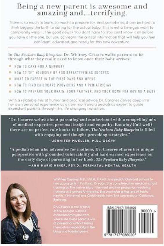 Quiet Night Starter Set printed newborn care guide page with parenting advice, book details, author portrait and barcode
