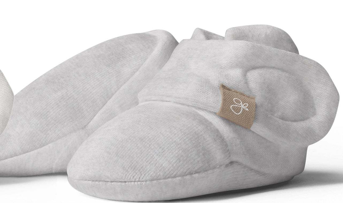 STAY ON 2-PACK BOOTS in soft pale grey knit fabric, with rounded toes and adjustable wraparound closures