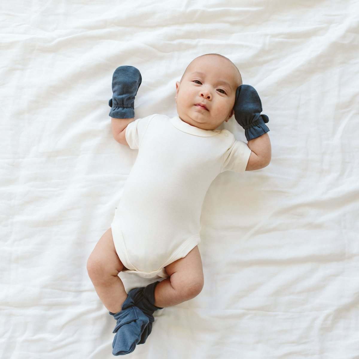midnight bamboo organic cotton blend baby mittens with adjustable closure