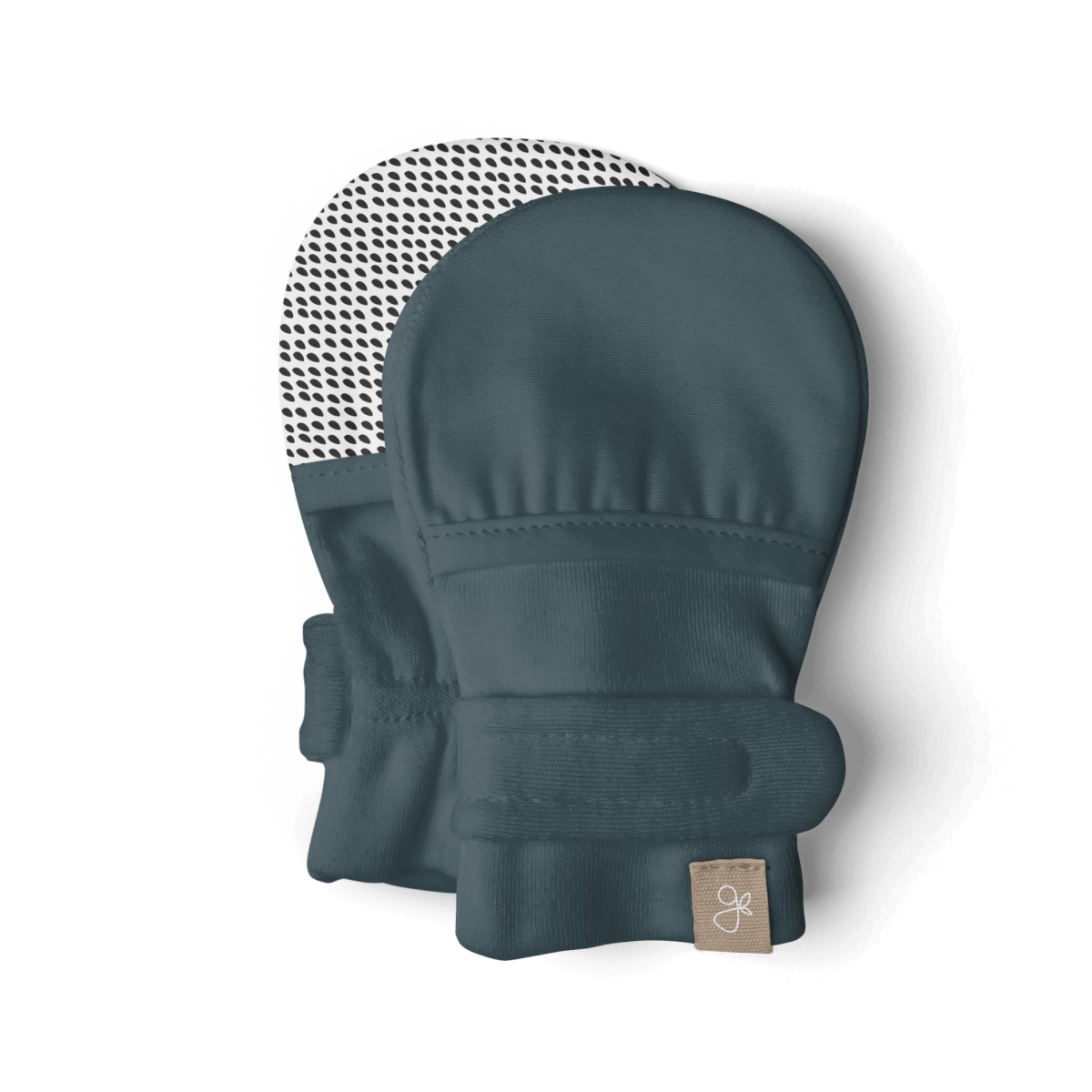 Stay on baby mittens in midnight color with reversible black and white pattern for 0-6 months