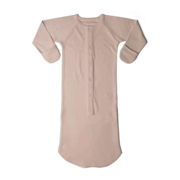 24 HOUR CONVERTIBLE GOWN in dusty rose, soft solid fabric with long sleeves, built-in mitts and a front snap placket