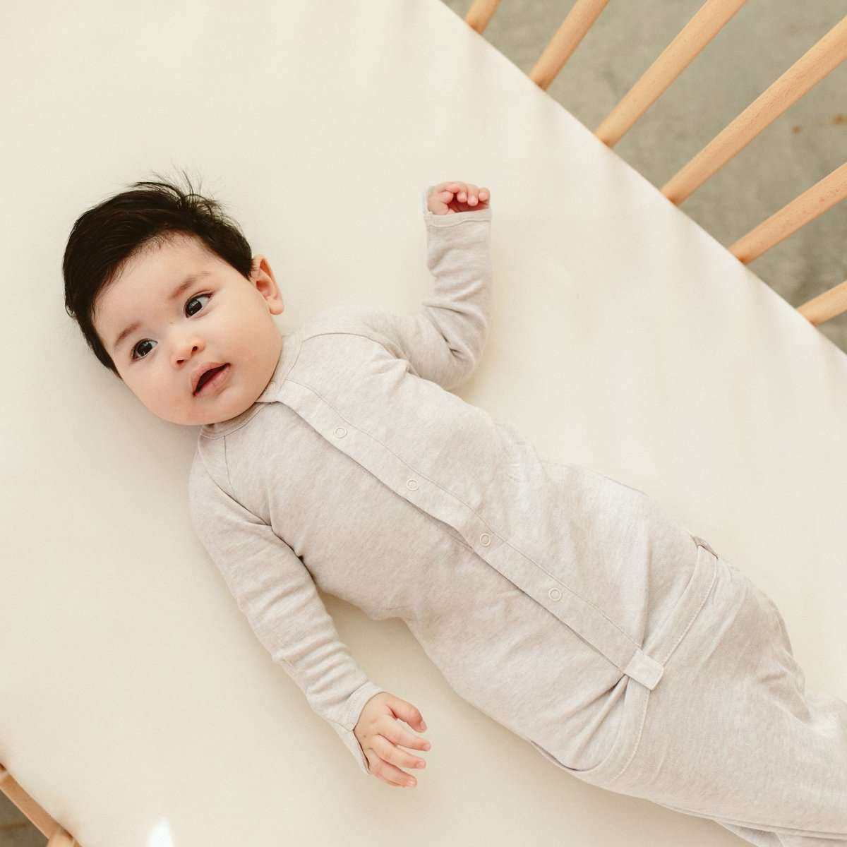 24 HOUR CONVERTIBLE GOWN in light gray organic cotton blend with a soft heathered finish and snap-front design